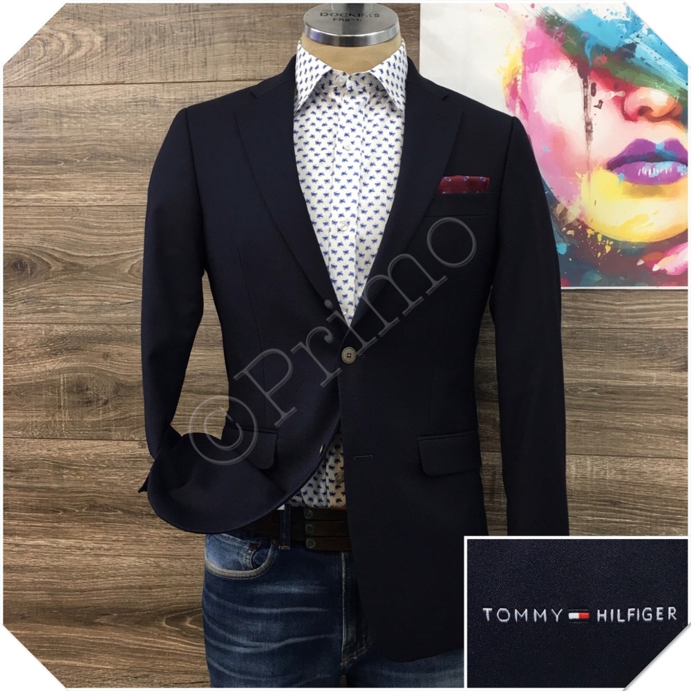 TOMMY HILFIGER Mens Navy Blazer Sport Coat Casual Jacket Size 36R Wool Suit